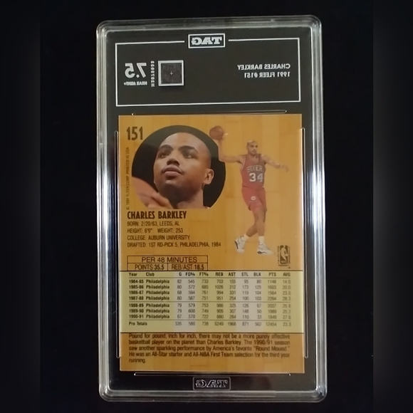 1991 Fleer #151 Charles Barkley Phila 76ers - TAG Graded 7.5 NM+ - Picture 2 of 2